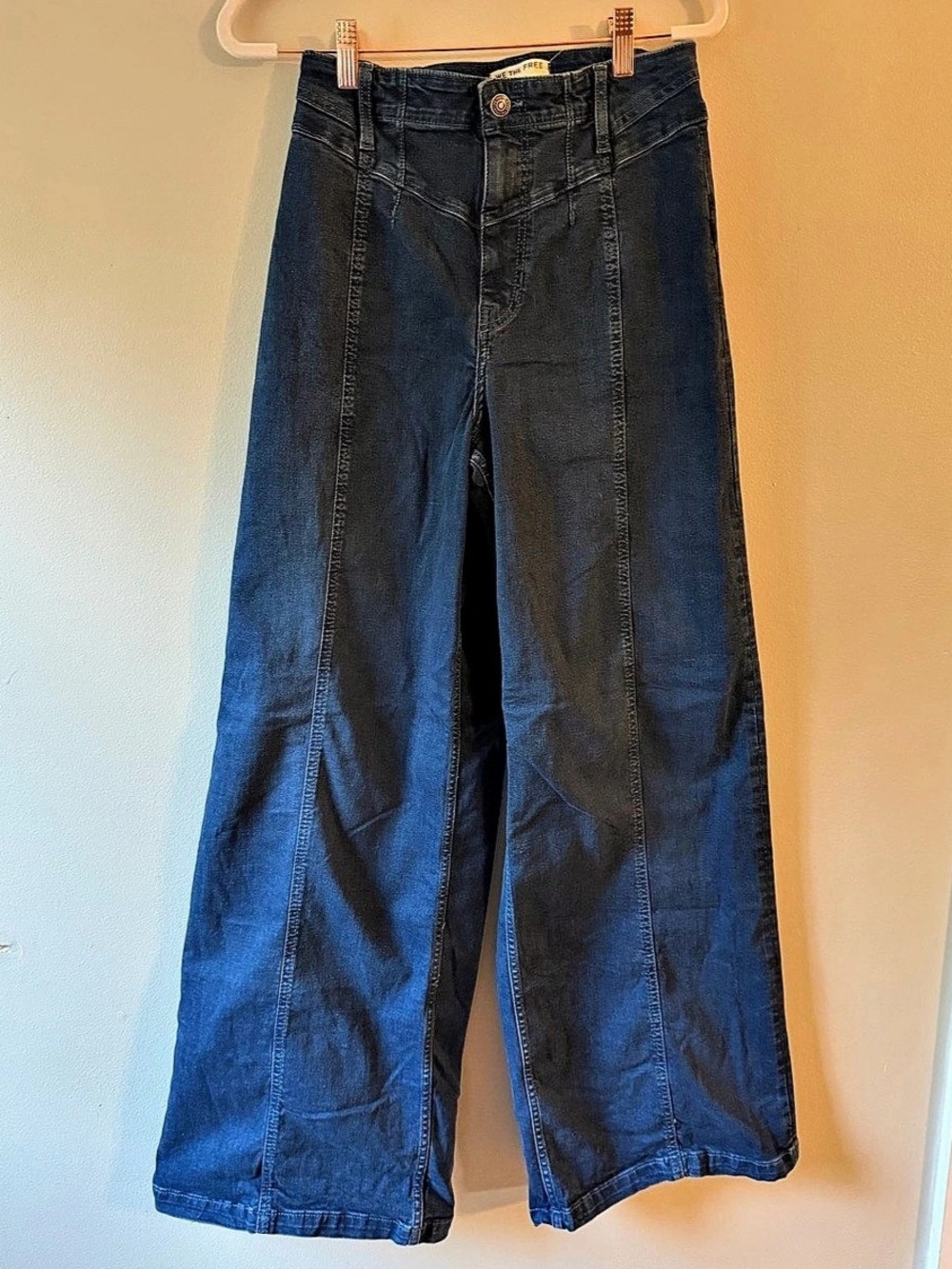 NWOT Free People We The Free Libre Wide Leg Jeans Dark Indigo Size 28
